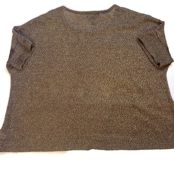 Multi-Media Butterfly Short Sleeve Metallic Detail Loose Weave Sweater Brown L - Picture 2 of 9